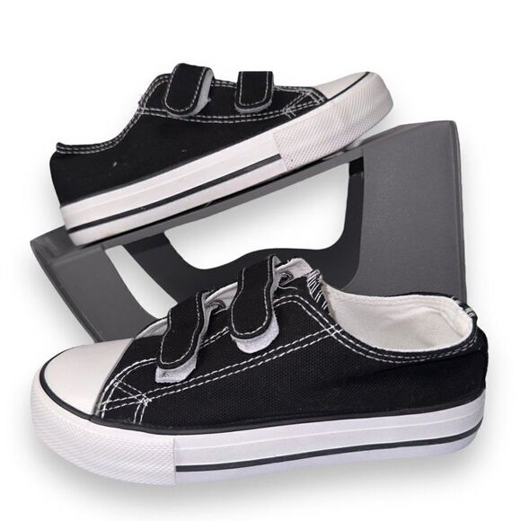 Mishansha Hook & Loop Casual Canvas Sneakers Black / White Youth 2 - Picture 1 of 10